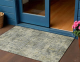 3' X 5' Pewter And Beige Abstract Washable Indoor Outdoor Area Rug