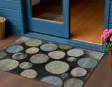 3' X 5' Black Fern Green And Teal Blue Geometric Washable Indoor Outdoor Area Rug