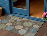 3' X 5' Chocolate Fern Green And Teal Blue Geometric Washable Indoor Outdoor Area Rug
