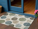 3' X 5' Ivory Fern Green And Teal Blue Geometric Washable Indoor Outdoor Area Rug