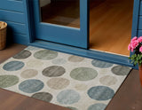 3' X 5' Khaki Fern Green And Teal Blue Geometric Washable Indoor Outdoor Area Rug
