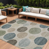 8' X 10' Khaki Fern Green And Teal Blue Geometric Washable Indoor Outdoor Area Rug