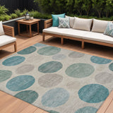8' X 10' Teal Blue Ivory And Pale Aqua Geometric Washable Indoor Outdoor Area Rug