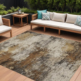8' X 10' Brown And Beige Abstract Washable Indoor Outdoor Area Rug