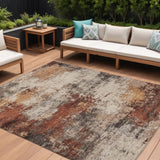 8' X 10' Rust And Beige Abstract Washable Indoor Outdoor Area Rug