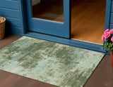 3' X 5' Artichoke Green And Pale Aqua Abstract Washable Indoor Outdoor Area Rug