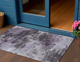 3' X 5' Purple And Ivory Abstract Washable Indoor Outdoor Area Rug