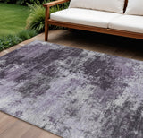 8' X 10' Purple And Ivory Abstract Washable Indoor Outdoor Area Rug