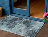 3' X 5' Teal Blue And Navy Blue Abstract Washable Indoor Outdoor Area Rug