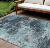 8' X 10' Teal Blue And Navy Blue Abstract Washable Indoor Outdoor Area Rug