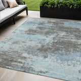 5' X 8' Blue And Gray Abstract Washable Indoor Outdoor Area Rug