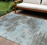 8' X 10' Blue And Gray Abstract Washable Indoor Outdoor Area Rug