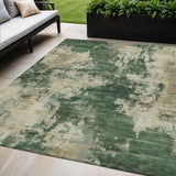 5' X 8' Fern Green And Beige Abstract Washable Indoor Outdoor Area Rug