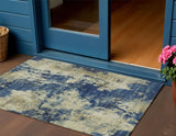 3' X 5' Navy Blue And Beige Abstract Washable Indoor Outdoor Area Rug