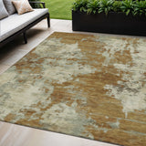 5' X 8' Terra Cotta And Beige Abstract Washable Indoor Outdoor Area Rug