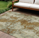 8' X 10' Terra Cotta And Beige Abstract Washable Indoor Outdoor Area Rug