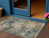 3' X 5' Blue Green And Beige Abstract Washable Indoor Outdoor Area Rug