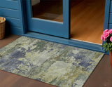 3' X 5' Purple Olive Green And Taupe Abstract Washable Indoor Outdoor Area Rug