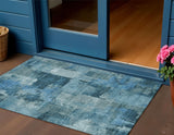 3' X 5' Blue And Ivory Abstract Washable Indoor Outdoor Area Rug