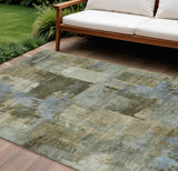 8' X 10' Green Gray And Sky Blue Abstract Washable Indoor Outdoor Area Rug
