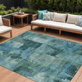 8' X 10' Teal Blue And Pale Aqua Abstract Washable Indoor Outdoor Area Rug