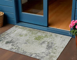 3' X 5' Linen Fern Green And Beige Abstract Washable Indoor Outdoor Area Rug