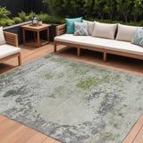 8' X 10' Linen Fern Green And Beige Abstract Washable Indoor Outdoor Area Rug
