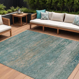 8' X 10' Aqua And Beige Abstract Washable Indoor Outdoor Area Rug