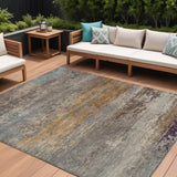 8' X 10' Brown Gray And Purple Abstract Washable Indoor Outdoor Area Rug