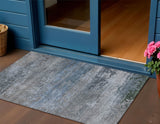 3' X 5' Pewter Navy Blue And Charcoal Abstract Washable Indoor Outdoor Area Rug