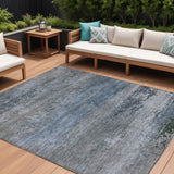 8' X 10' Pewter Navy Blue And Charcoal Abstract Washable Indoor Outdoor Area Rug