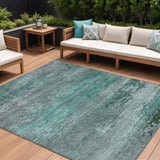 8' X 10' Teal Blue Gray And Pale Aqua Abstract Washable Indoor Outdoor Area Rug