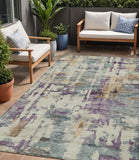 5' X 8' Linen Purple And Gold Abstract Washable Indoor Outdoor Area Rug
