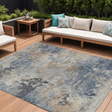 8' X 10' Denim Blue Beige And Charcoal Abstract Washable Indoor Outdoor Area Rug