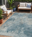 5' X 8' Teal Blue And Beige Abstract Washable Indoor Outdoor Area Rug