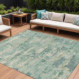 8' X 10' Teal Blue Linen And Pale Aqua Abstract Washable Indoor Outdoor Area Rug