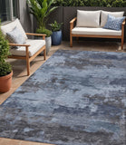 5' X 8' Blue And Charcoal Abstract Washable Indoor Outdoor Area Rug