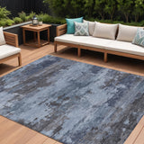 8' X 10' Blue And Charcoal Abstract Washable Indoor Outdoor Area Rug