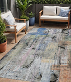 5' X 8' Blue Black And Copper Abstract Washable Indoor Outdoor Area Rug