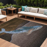 8' X 10' Brown And Denim Blue Animal Print Washable Indoor Outdoor Area Rug
