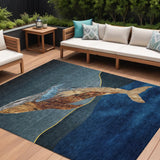 8' X 10' Blue And Brown Animal Print Washable Indoor Outdoor Area Rug