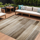 8' X 10' Brown And Ivory Striped Washable Indoor Outdoor Area Rug