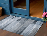 3' X 5' Denim Blue And Ivory Striped Washable Indoor Outdoor Area Rug
