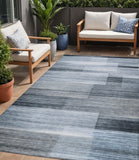 5' X 8' Denim Blue And Ivory Striped Washable Indoor Outdoor Area Rug