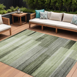 8' X 10' Green And Ivory Striped Washable Indoor Outdoor Area Rug