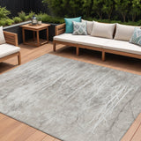 8' X 10' Silver And Gray Floral Washable Indoor Outdoor Area Rug