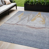5' X 8' Blue And Gold Nautical Washable Indoor Outdoor Area Rug