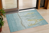 3' X 5' Teal Blue And Gold Nautical Washable Indoor Outdoor Area Rug