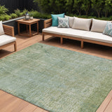 8' X 10' Green And Ivory Abstract Washable Indoor Outdoor Area Rug