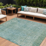8' X 10' Teal Blue And Ivory Abstract Washable Indoor Outdoor Area Rug
